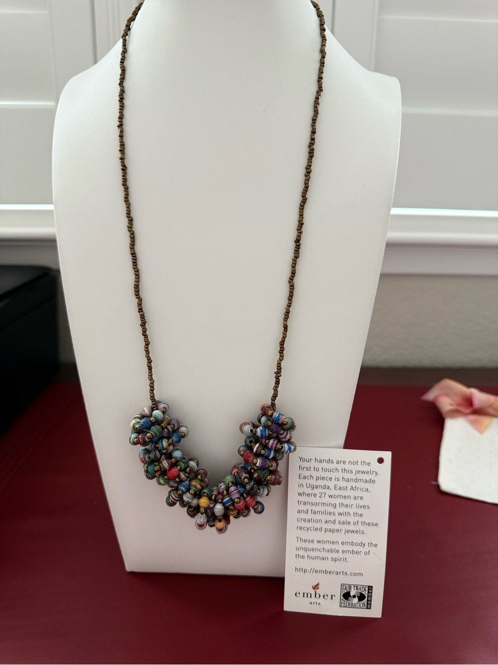 Ember Arts Handcrafted Multicolor Long Paper Bead Necklace NWOT